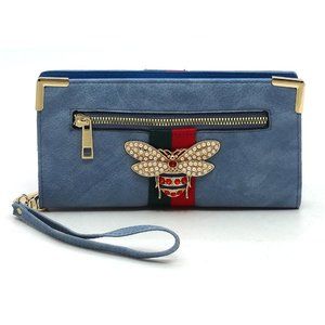 Bee Stripe Clutch Wallet- Wristlet